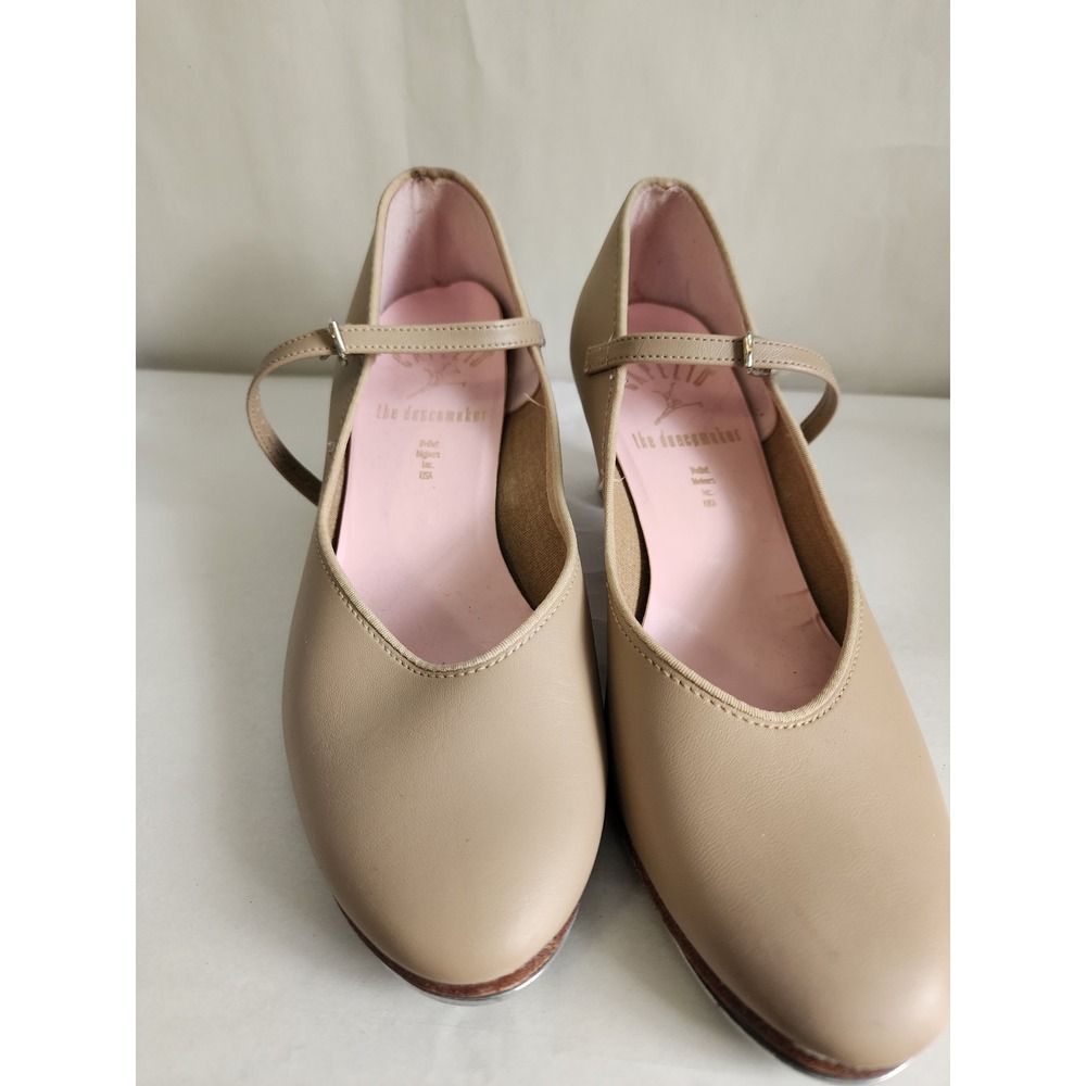 Capezio The Dancemaker Tan Leather Tap Shoes Tele Tone Taps Mary Jane Heels 8M